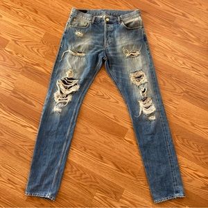 alexander mcqueen Blue raw denim diressed jeans mens size 50 Snake Pattern Italy